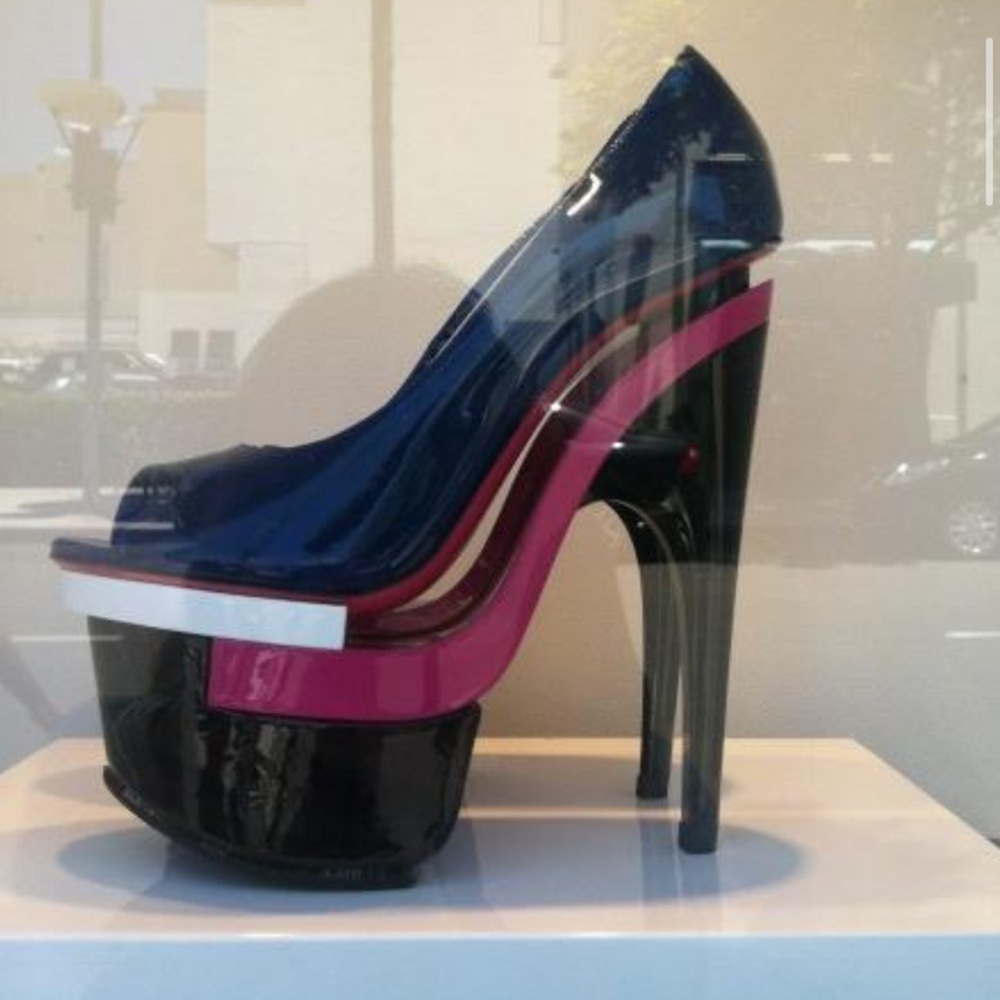 Versace Black and Pink Triple Platform Peeptoe Heels